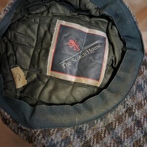 Vintage The Scotch House Wool Tweed Flat Cap Newsboy Herringbone Blue Gray L